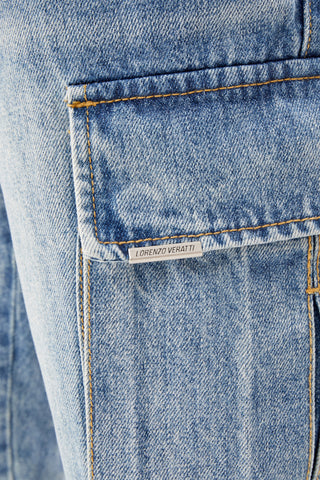 GENERAL DENIM CARGO FLARE JEAN - BLUE