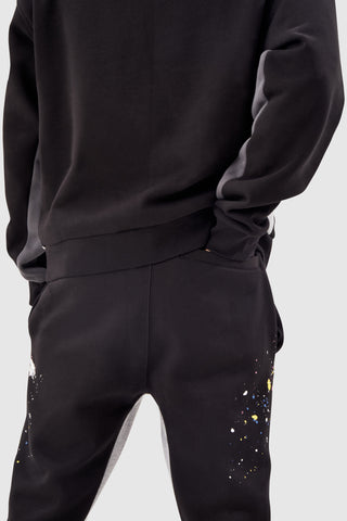 FLARED PAINT SMEAR JOGGER - BLACK