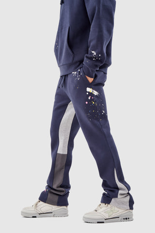 FLARED PAINT SMEAR JOGGER - NAVY